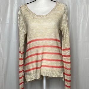 Women's Daytrip Long Sleeve Knit Top Knit Floral Shoulders Beige w/ Pink Sz L